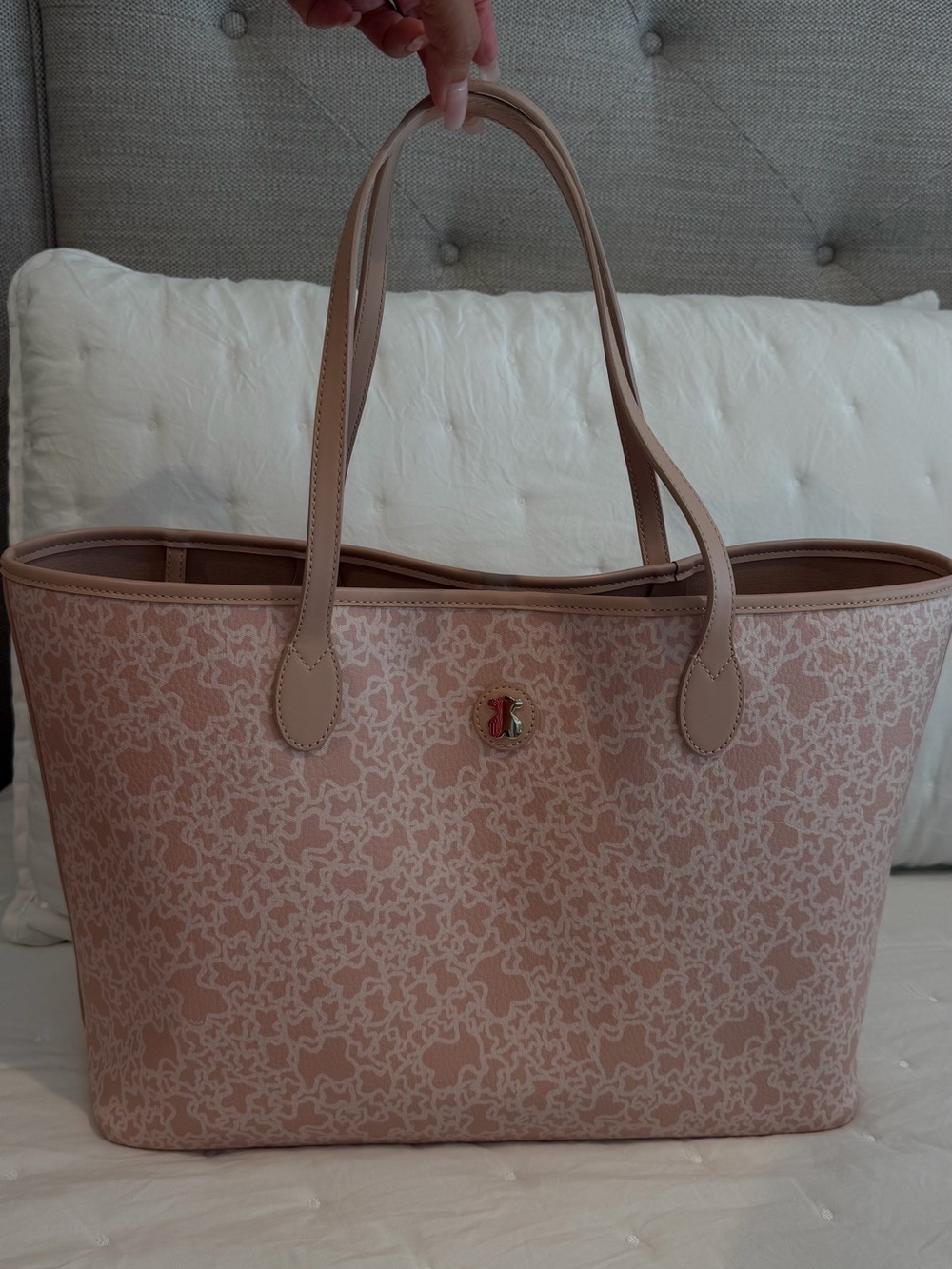 LARGE PINK AND BEIGE KAOS MINI TOTE BAG WITH TOILETRY BAG - Picture 2 of 7